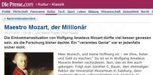 Maestro Mozart, der Millionär (diepresse.com, 30.1.2010)