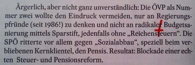 Seite 46: Die ÖVP wollte den Eindruck vermeiden, nicht an radikaler Budgetsanierung zu denken.